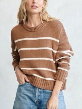 Jenni Kayne Chloe Crewneck in Tan and White Stripe size S
